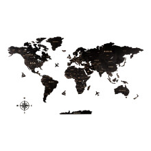 Creawoo Wooden World Travel Map Wall Art, Black Wood Wall Map for Living Room, Bedroom, Office Decoration, for Couple, Housewarming (100x57cm/ 39x22