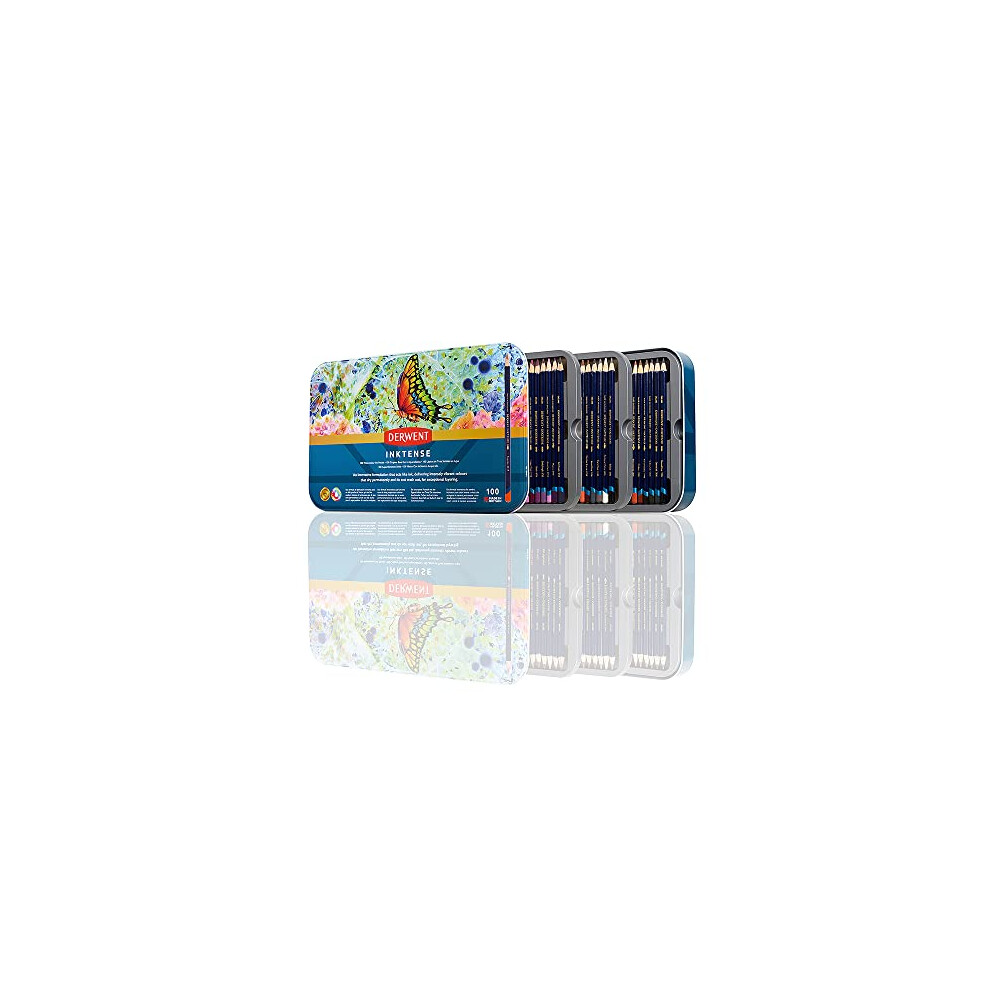 Derwent Inktense Pencils Art Set, 100 Permanent Watercolour Pencils Set in Tin, Premium Coloured Pencils for Adults, Water-Soluble Indelible Pencil