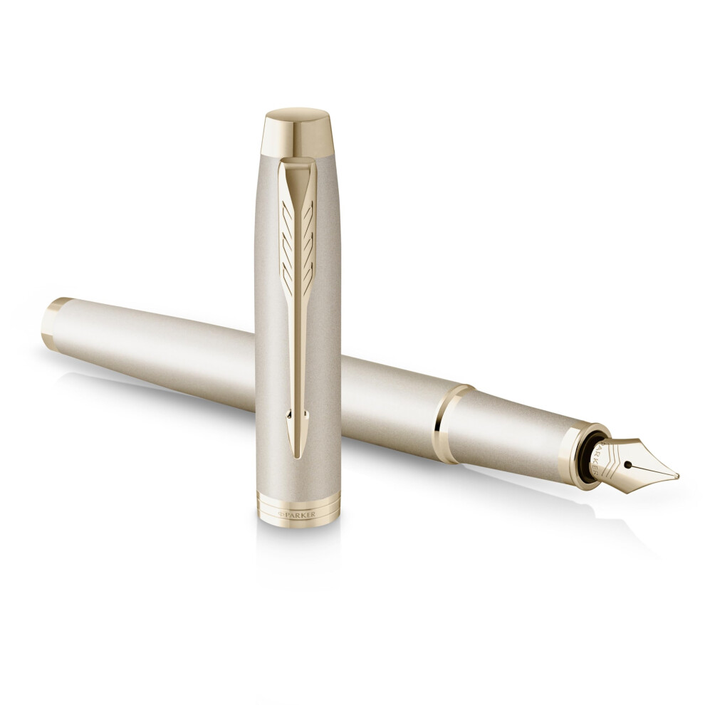 Parker Im Monochrome Fountain Pen | Champagne Finish And Trims | Fine Point | Ink | Gift Box Blue