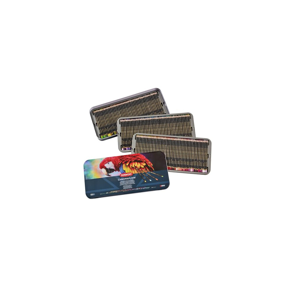 Derwent Chromaflow Pencils, Set Of 150 In Tin, 3.5Mm Round Core, Premium Core Strength, Blendable With Smooth Texture, Ideal For Drawing, Colouring &