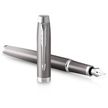 PARKER IM Writing Rituals Fountain Pen, Grey Finish with Gradient, Chrome Trims, Medium Nib, Blue Ink, Gift Box