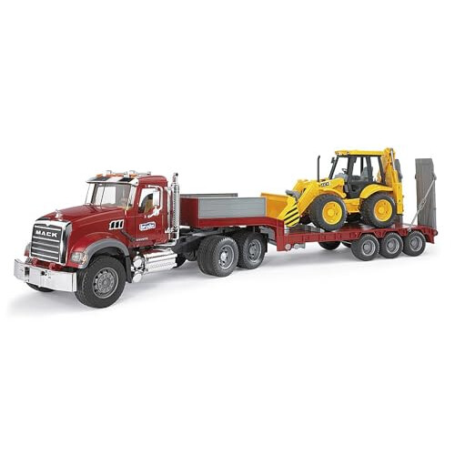 Bruder MACK Granite Truck Low Loader with JCB 4CX Backhoe Loader 2