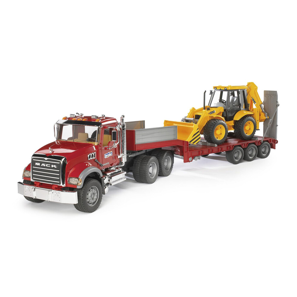 Bruder Mack Granite Truck Low Loader With Jcb 4Cx Backhoe Loader