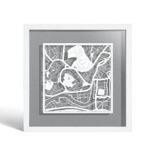O3 DESIGN STUDIO Bristol Paper Cut Map framed, White map, White frame, 23x23 cm, Gift Boxed, 4 background color, self-changing, Paper Art