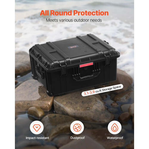VEVOR VEVOR 3.5 Cu.ft Weatherproof Hard Case, Waterproof Hard Case with Rolling Wheels & Retractable Pull Handle, IP67 Waterproof Protective Case with 1