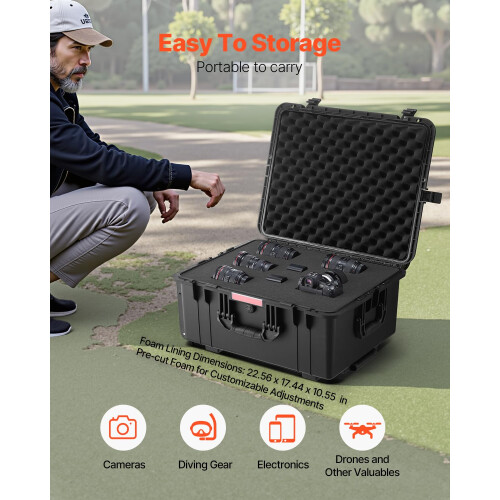 VEVOR VEVOR 3.5 Cu.ft Weatherproof Hard Case, Waterproof Hard Case with Rolling Wheels & Retractable Pull Handle, IP67 Waterproof Protective Case with 2