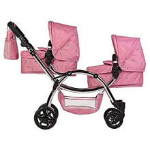 Roma Darcie Twin Dolls Pram in Pink, Suitable From 3 to 16 Years, Adjustable Handle Height, 16 Combinations, Double Dolly Toy Stroller For Christmas,