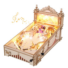 ROBOTIME 3D Pinball Machine Puzzle, Amusing Table Game, Mechanical Wooden Model Building Kits for Adult, Christmas Birthday Gifts and 14+ Teens