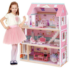 ROBUD Wooden Dolls House Girls Toys Kids Doll House with Furniture Accessories Kids Modern Dollhouse Gifts for Girls