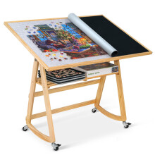 LAVIEVERT 1500 Piece Jigsaw Puzzle Table with Legs & Cover, Adjustable Wooden Puzzle Board Easel with Storage Shelf, Portable Tilting Puzzle Table