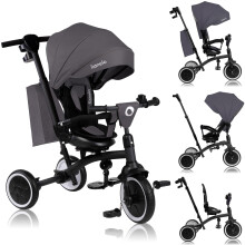 Lionelo Tris Plus 2in1 Kids' Tricycle Convertible Stroller Trike from 9 Months to 5 Years/25kg with Adjustable 360? Swivel Seat, Sun Canopy, Parent