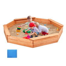 VEVOR Wooden Sandbox with Cover, 75.6 x 75.6 x 9.1 in Octagonal Sand Box, Sand Pit with 4 Seating and Bottom Liner, Kids Sandbox for Outdoor Backyard,