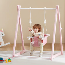 FUNLIO Wooden Swing Set for Toddlers 6-36 Months, Foldable Baby Swing Set with Durable Pine, Portable Toddler Swing with 4 Sandbags & Extension