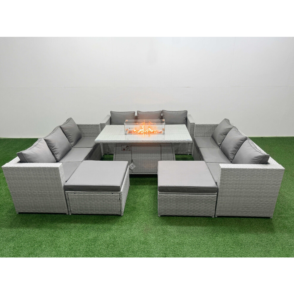 Fimous Light/Grey Pe Rattan Lounge Sofa Set Outdoor Garden Furniture Set With Fire Pit Dining Table 3 Seater Sofa - Image 2