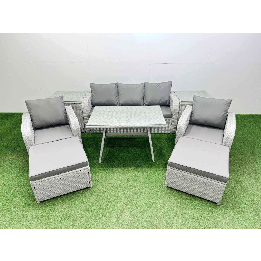 B&Q - Reclining Chair 3 Seat Sofa Set Garden Furniture Set With 2 Side Tables 2 Big Footstools Light Grey - Image 2