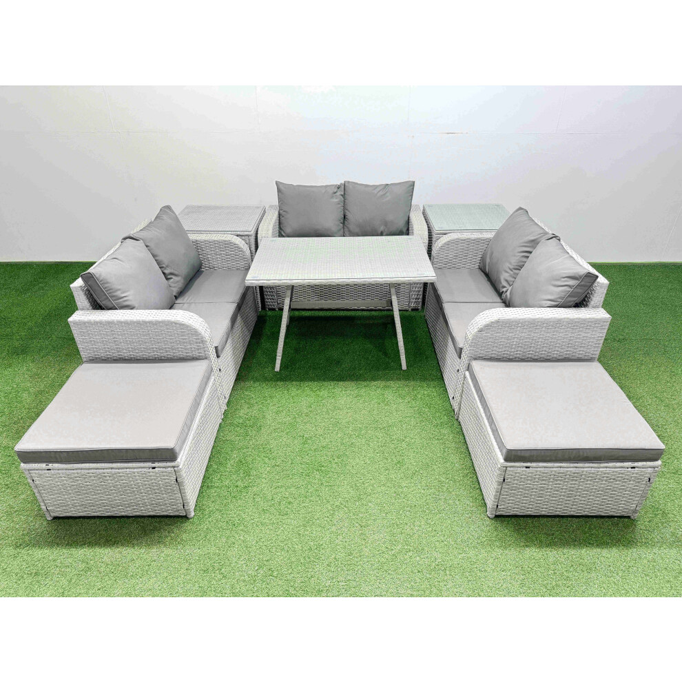 B&Q - Rattan Garden Furniture Dining Set 8-Seater Patio Rectangular Table Love Sofa Set With 2 Side Tables 2 Big Stools - Image 2