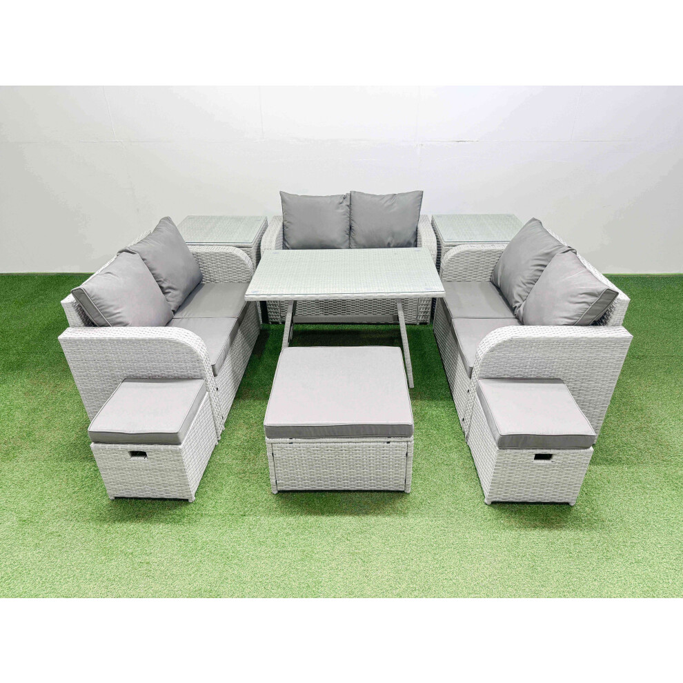 Fimous Unisex Light Grey 9-Seater Patio Rectangular Table Love Sofa Set With 2 Side Tables In Size 9 - Image 2