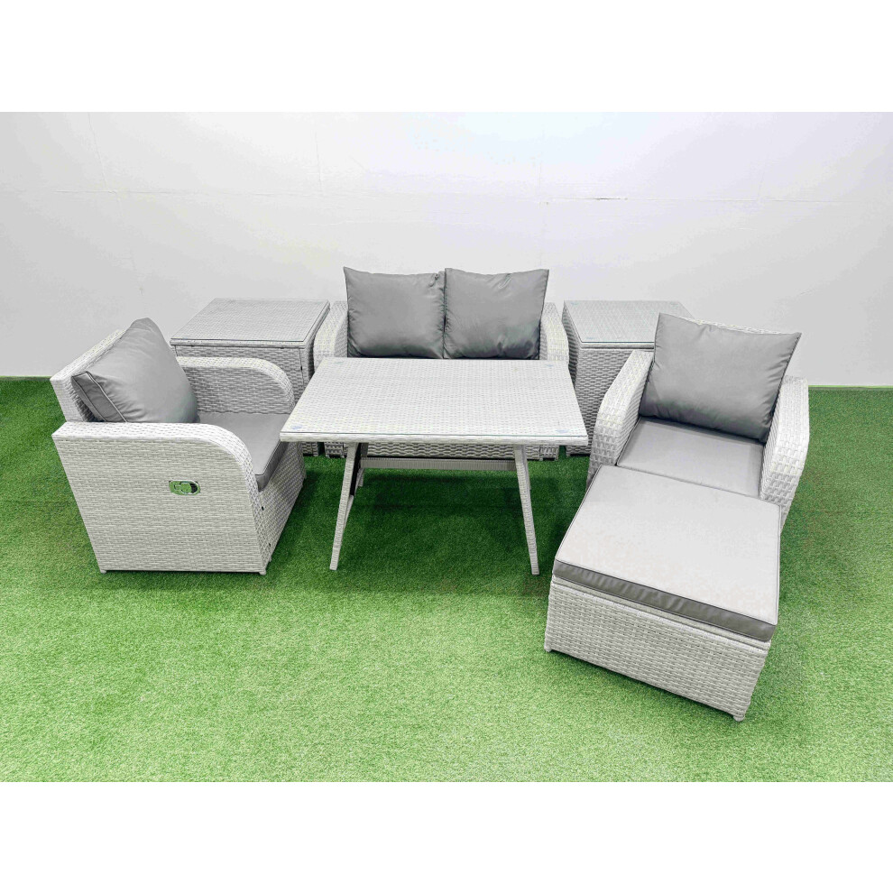 Fimous Light/Grey Pe Wicker Rattan Garden Furniture Set Sofa Set Reclining Chair Love Sofa Rectangular Dining Table Big Stool 2 Side Tables - Image 2