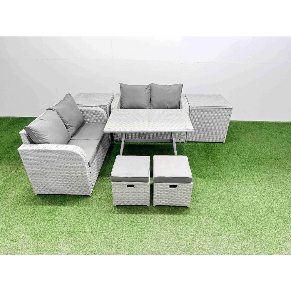 Fimous Unisex Light Grey Seater Outdoor Love Sofa Sets Rattan Garden Furniture Set In Size 6 - Image 2
