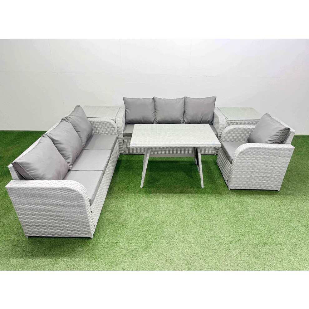 Fimous 6 Pieces Outdoor PE Rattan Garden Furniture with Cushions Reclining Chair 2 Side Tables Light Grey