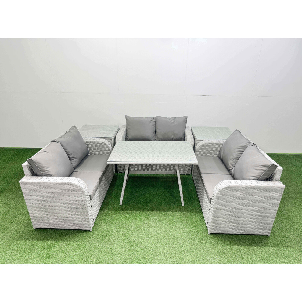 Fimous Rattan Garden Furniture Dining Set 6 Seater Patio Rectangular Table Love Sofa Set With 2 Side Tables - Image 2