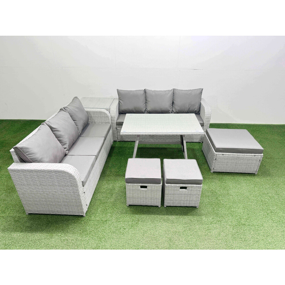 Fimous Unisex Light Grey Rattan High Back Lounge Sofa Set With Seater Sofa Side Table Stool In Size 3 - Image 2