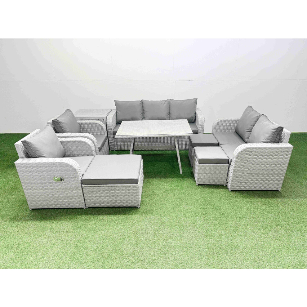 Fimous Unisex Light Grey Outdoor Rectangular Table Sofa Set With Reclining Chair Stools In Size 3 - Image 2