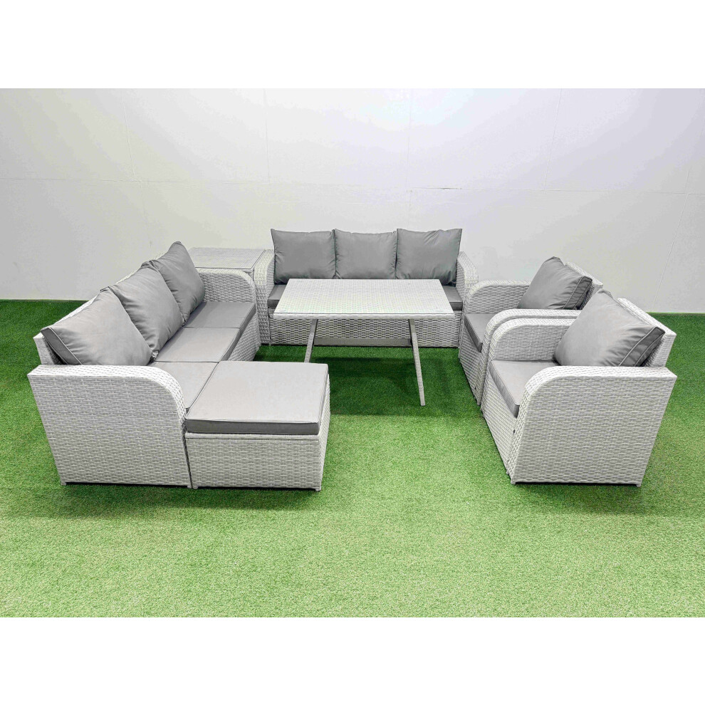 Fimous Unisex Light Grey Rattan High Back Lounge Sofa Set With Reclining Chairs Side Table In 250Kg - Image 2