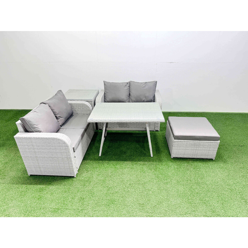 B&Q - 5 Seater Outdoor Love Sofa Set Rattan Garden Furniture Set With Side Table Big Footstool Light Grey - Image 2