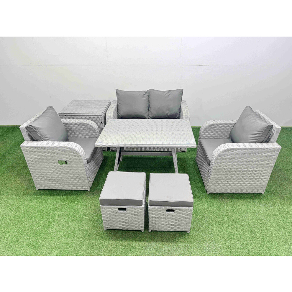 B&Q - Light Grey Pe Wicker Rattan Garden Furniture Set Sofa Set 2 Small Stools Side Table - Image 2