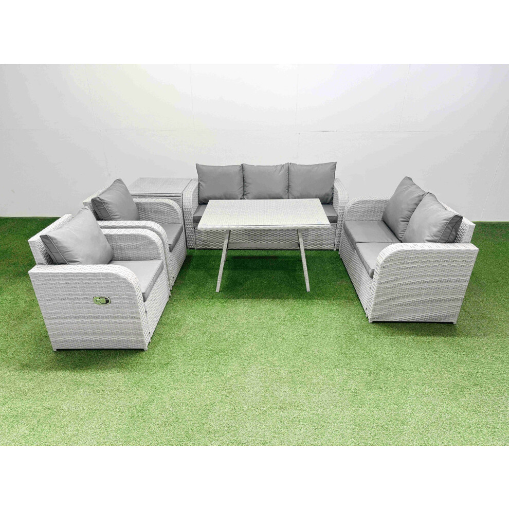 Fimous Unisex Light Grey Outdoor Rectangular Table Sofa Set With Reclining Chair Side Table In 250Kg - Image 2
