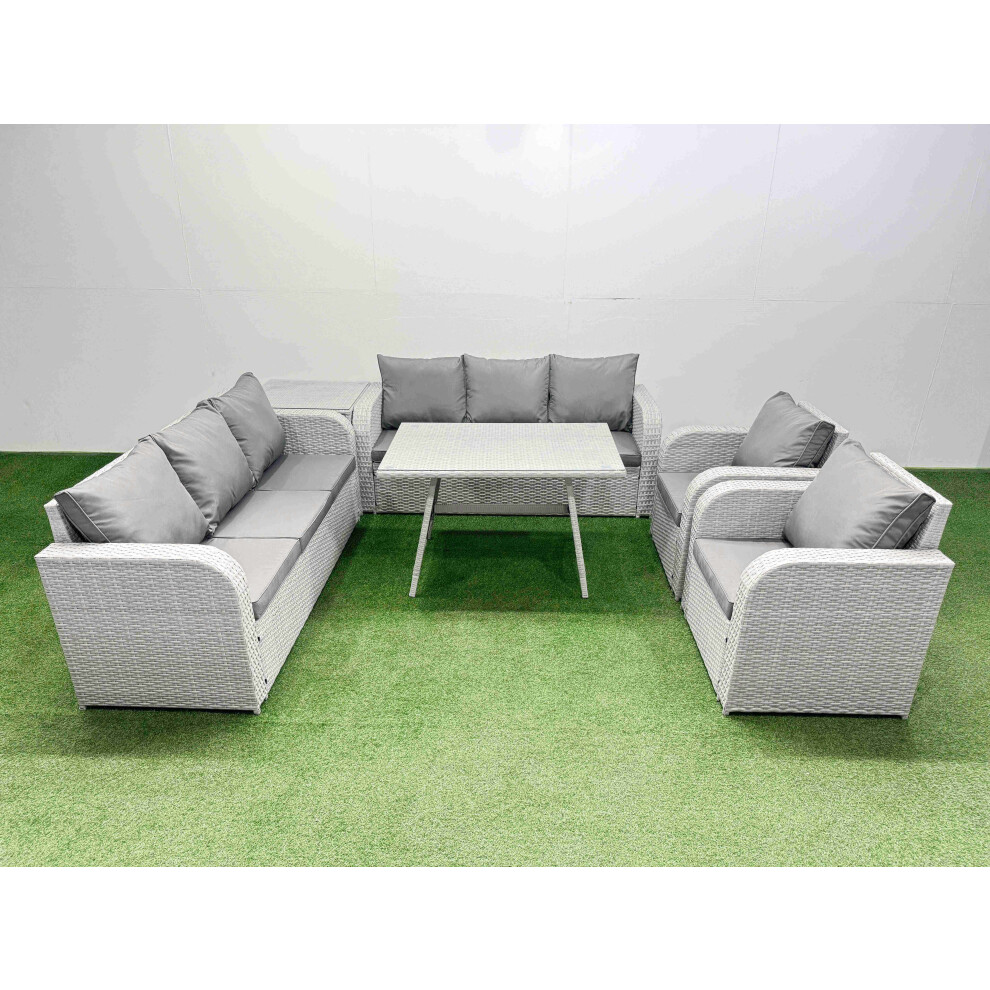 Fimous Unisex Light Grey Rattan High Back Lounge Sofa Set With Reclining Chairs Side Table In 250Kg - Image 2