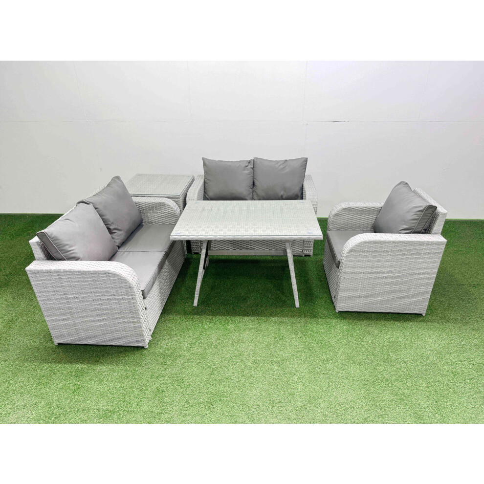 Fimous Light/Grey 5 Seater Outdoor Rattan Garden Furniture Set Love Sofa Reclining Chair Set With Rectangular Dining Table Side Table - Image 2
