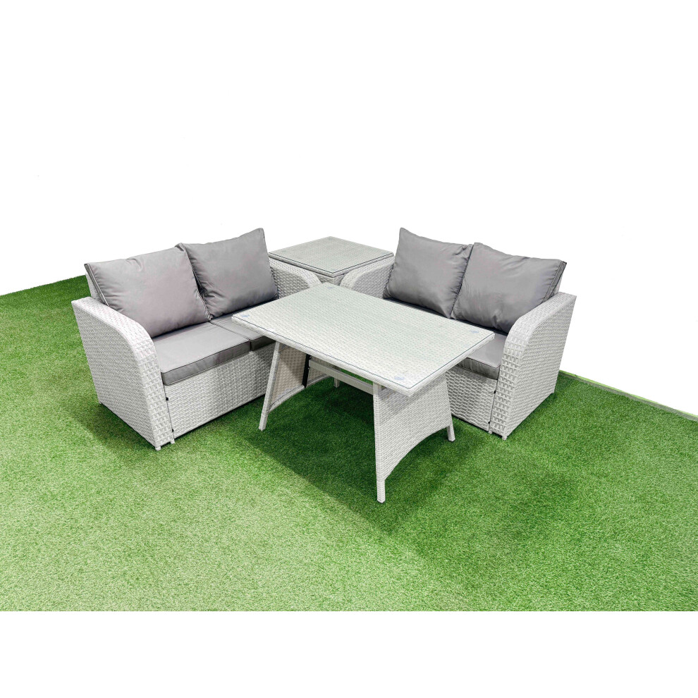 B&Q - 4 Seat Outdoor Love Sofa Set Rattan Garden Furniture Set With Rectangular Dining Table Side Table Light Grey - Image 2