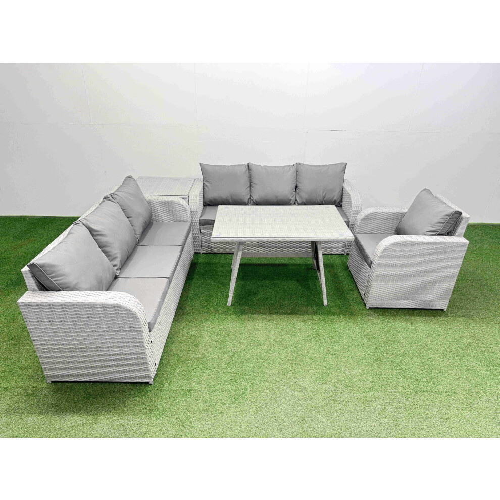 Fimous 5 Pieces Outdoor PE Rattan Garden Furniture with Cushions Reclining Chair Side Table Light Grey