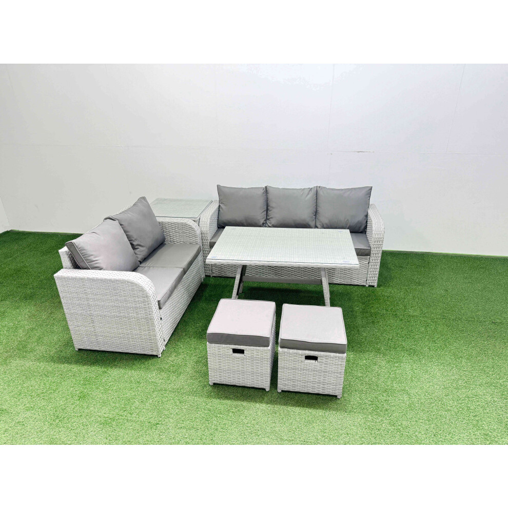 B&Q - Outdoor Pe Rattan Garden Furniture Set Rectangular Dining Table Sofa Set With 2 Small Stool Side Table Light Grey - Image 2