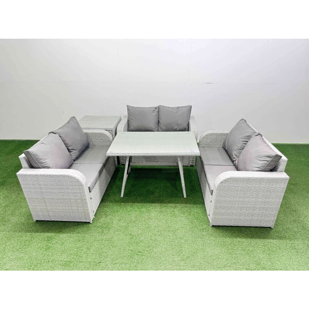 Fimous Rattan Garden Furniture Dining Set 6-seater Patio Rectangular Table Love Sofa Set with Side Table