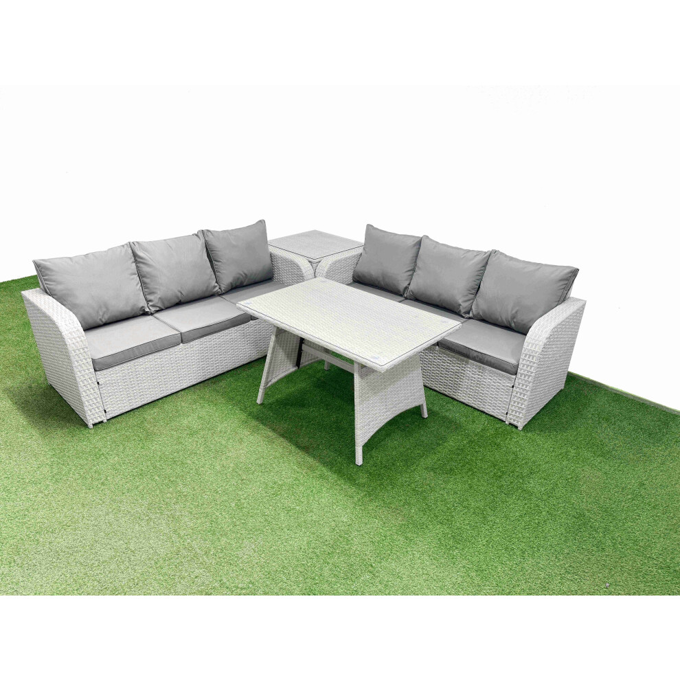 Rackhams Light/Grey Patio Dining Table & Chairs Set Rattan High Back Lounge Sofa Set With 3 Seater Sofa Side Table - Image 2