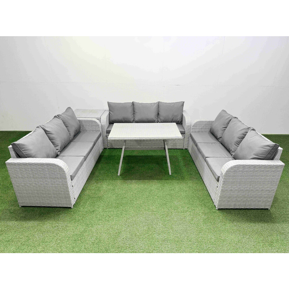 Fimous 9 Seat Outdoor PE Rattan Garden Furniture with Cushions 3 Seater Sofa Side Table Light Grey