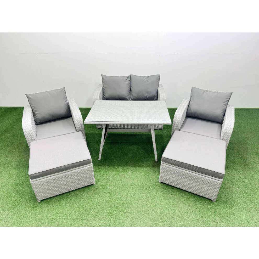 Fimous Light/Grey Pe Wicker Rattan Garden Furniture Set Sofa Set Reclining Chair Love Sofa Rectangular Dining Table 2 Big Stools - Image 2
