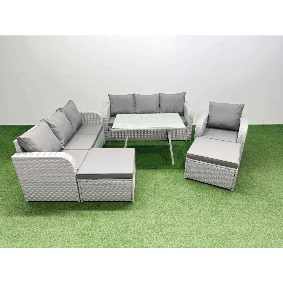 Fimous 6 Pieces Outdoor PE Rattan Garden Furniture with Cushions Reclining Chair 2 Big Stools Light Grey