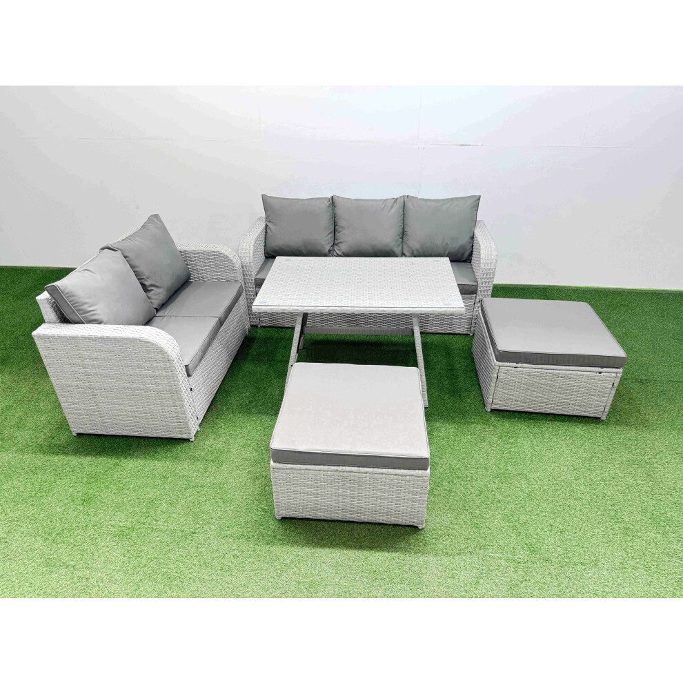 Fimous Unisex Light Grey Rectangular Dining Table Sofa Set With Big Stool Size 2 - Image 2