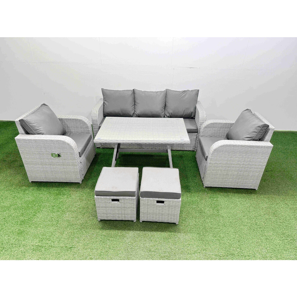 Fimous Unisex Light Grey Reclining Chair 3 Seat Sofa Set Garden Furniture Set With Stools In Small - Image 2