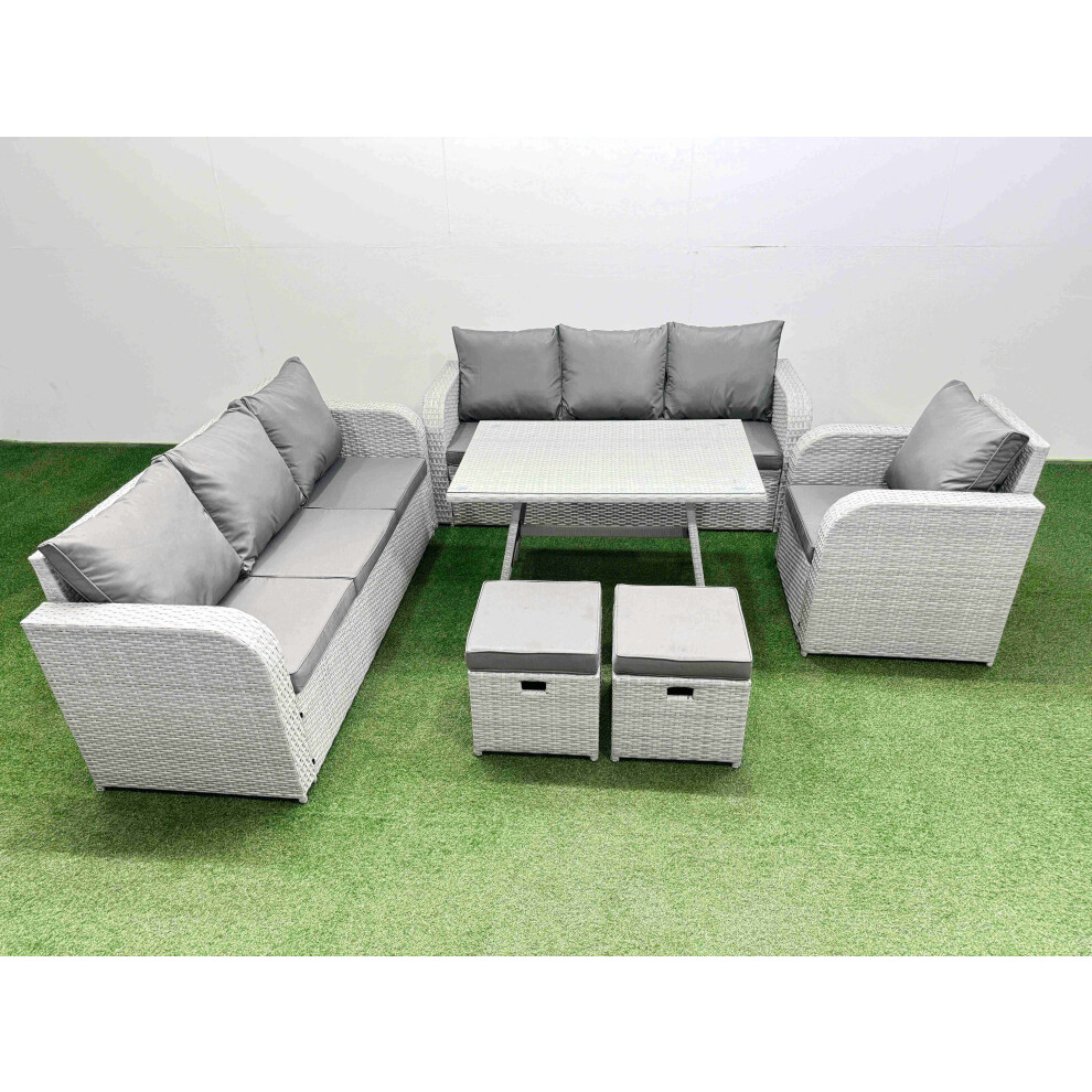 Fimous 6 Pieces Outdoor PE Rattan Garden Furniture with Cushions Reclining Chair 2 Small Stools Light Grey
