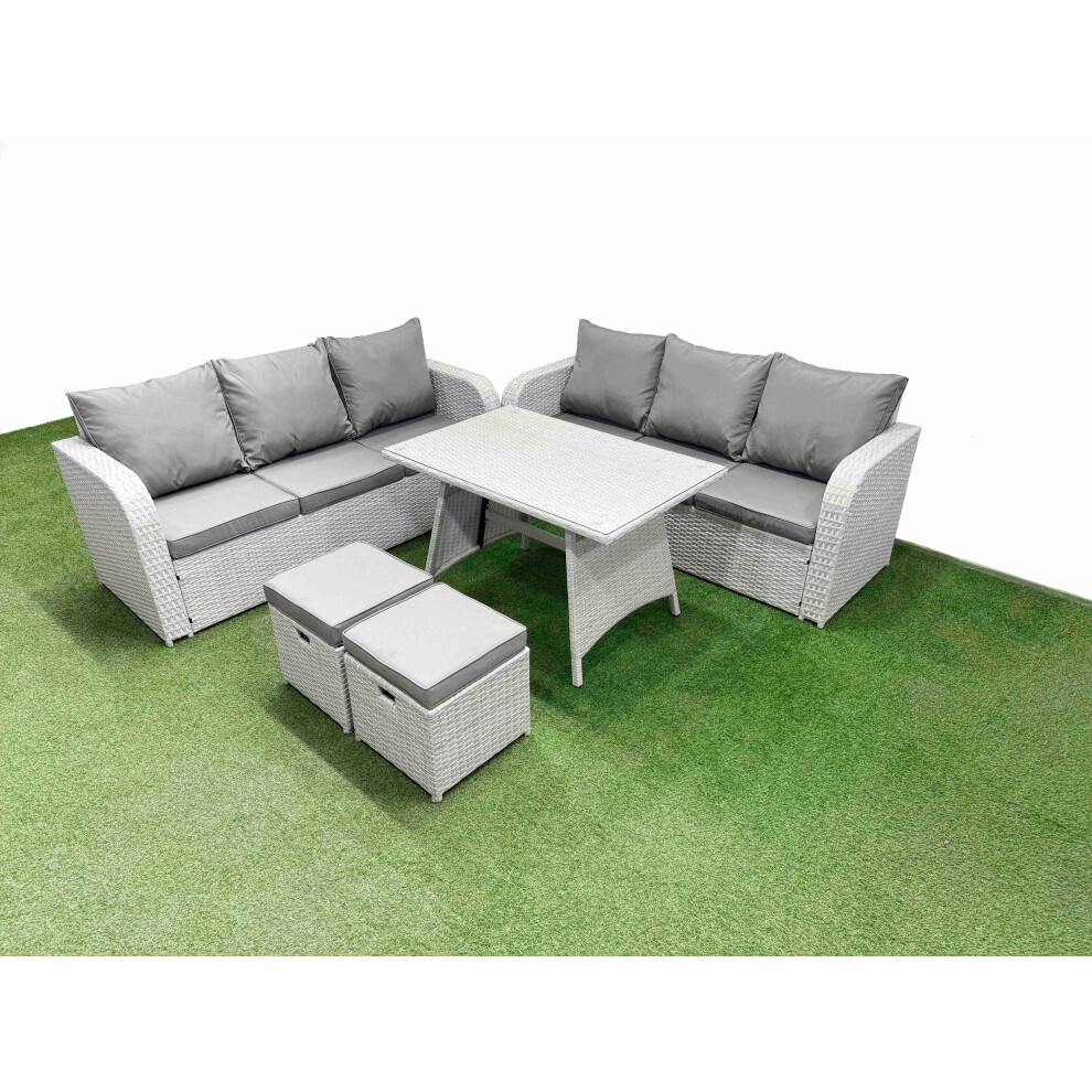 Fimous Unisex Light Grey Rattan High Back Lounge Sofa Set With 3 Seater Sofa 2 Stool In Small - Image 2