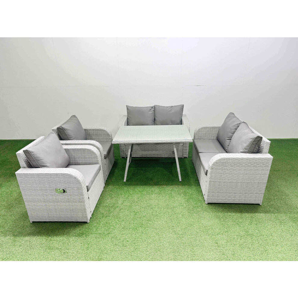 Rackhams Light/Grey 6 Seater Rattan Garden Furniture Set Outdoor Love Sofa Set With Rectangular Dining Table - Image 2