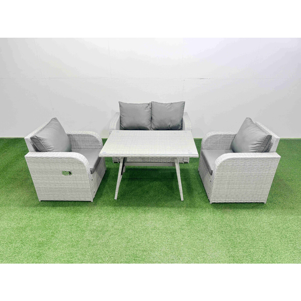Rackhams Light/Grey Pe Wicker Rattan Garden Furniture Set Sofa Set Reclining Chair Love Sofa Rectangular Dining Table - Image 2
