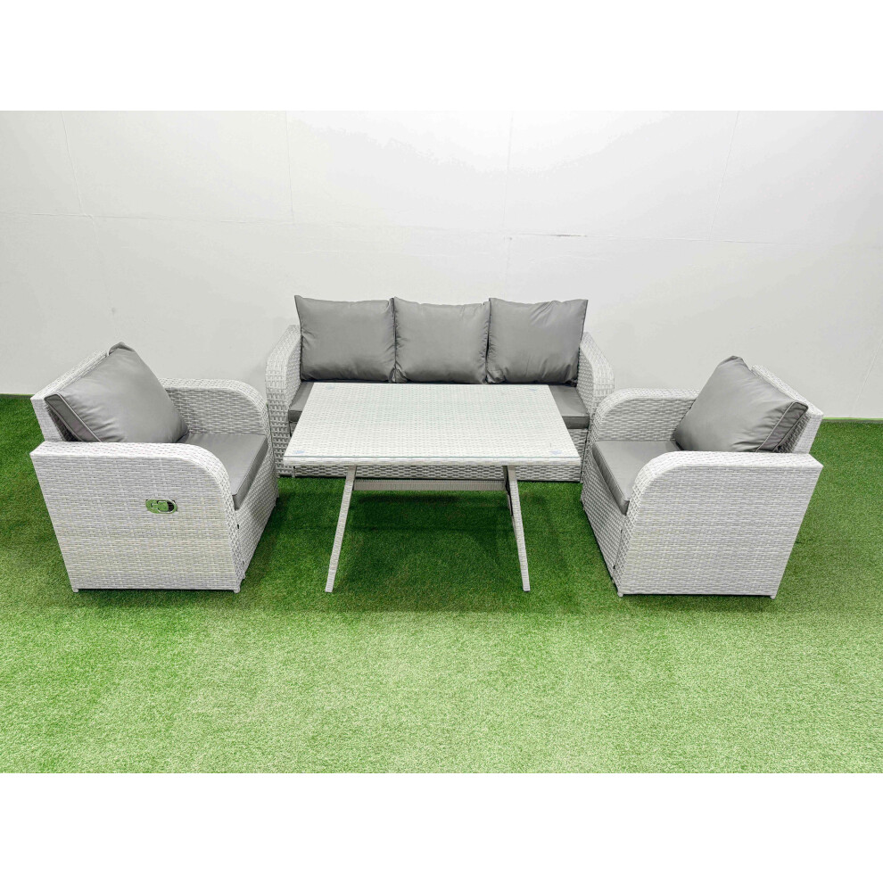 Fimous Reclining Chair 3 Seat Sofa Set Garden Furniture Set With Rectangular Dining Table Light Grey