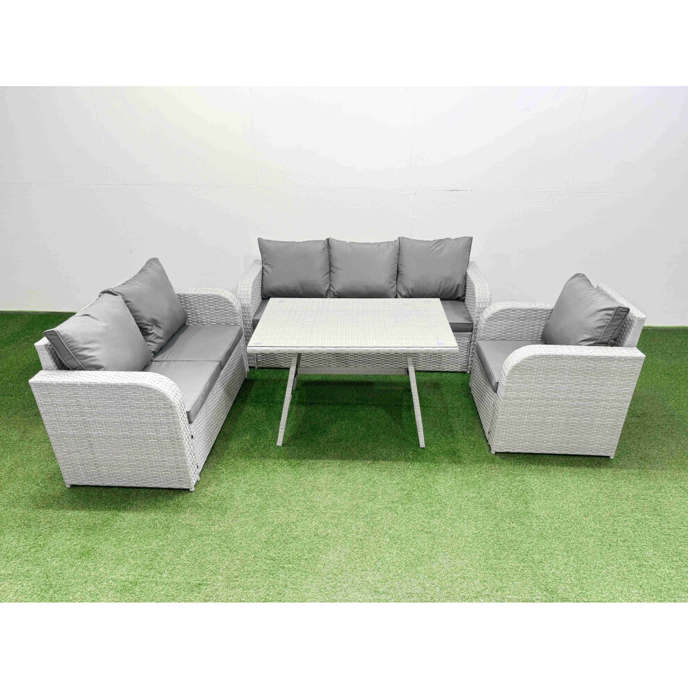 Rackhams Light/Grey Rattan High Back Lounge Sofa Set Patio Dining Table & Chairs Set With 3 Seater Sofa Reclining Chair - Image 2