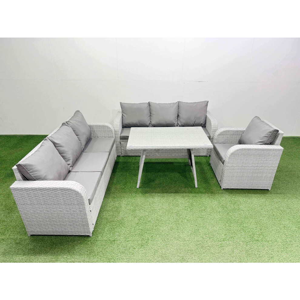 Fimous 4 Pieces Outdoor PE Rattan Garden Furniture with Cushions Reclining Chair Light Grey